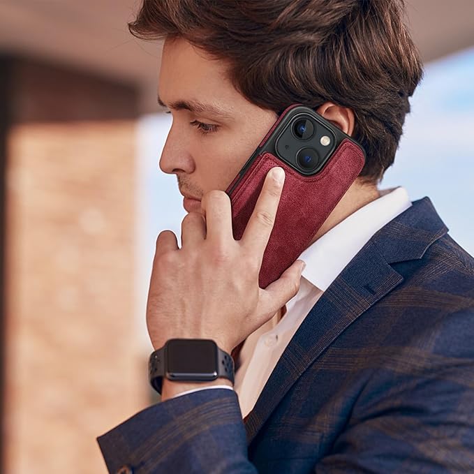 DJDUCK Designed for iPhone 14 Case Wallet with Card Holder, [Magnetic Clasp Cover] [RFID Blocking Leather Protection] Shockproof Women Men Cases 6.1 Inch for Apple 14 Red