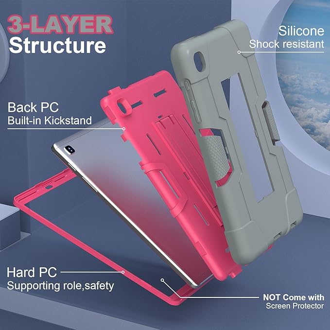 case for Samsung Galaxy Tab A7 Lite Case 2021, Tab A7 Lite 8.7 Inch Case 3 in 1 Heavy Duty Rugged Shockproof Cover for Galaxy Tab A7 Lite 8.7 SM-T220/T225, Gray/Rose Red