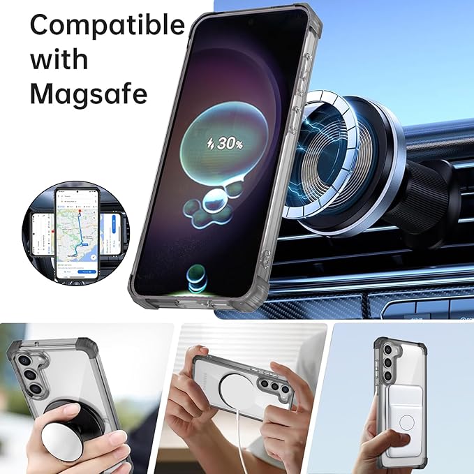 for Samsung Galaxy S23 Case Magnetic Compatible with MagSafe Wireless charging,with 360°Kickstand Ring,for S23 Phone Case with Screen Protector, Military Grade Drop Protection Shockproof Black