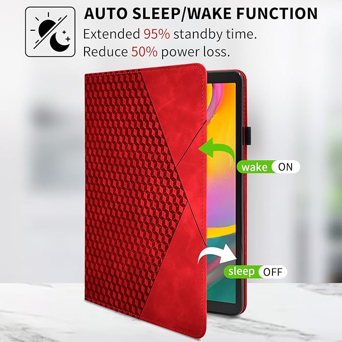 Rotating Case for Samsung Galaxy Tab A 10.1 2019 Model SM-T510/T515,360° Rotating Multi-Angle Viewing Stand Cover PU Leather Business Folio Protective Cases, Red