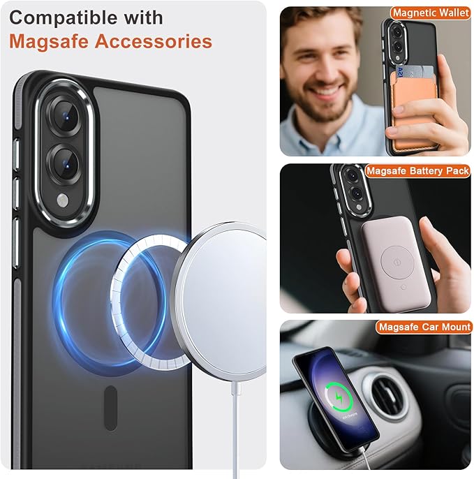 Case for Samsung Galaxy S25 Edge, Matte Translucent Magnetic Cover [Compatible with Magsafe] [Anti-Slip Grip], Military Grade Shockproof Hybrid Color Galaxy S25 Edge Phone Case (Black/Grey)