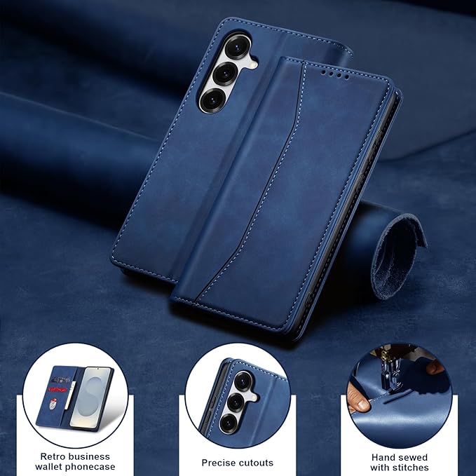 Jasonyu Flip Wallet Case for Samsung Galaxy S25 Plus/S25+,Leather Magnetic Folio Cover with Card Holder,Kickstand - TPU Shockproof Durable Protective Phone Case,Blue
