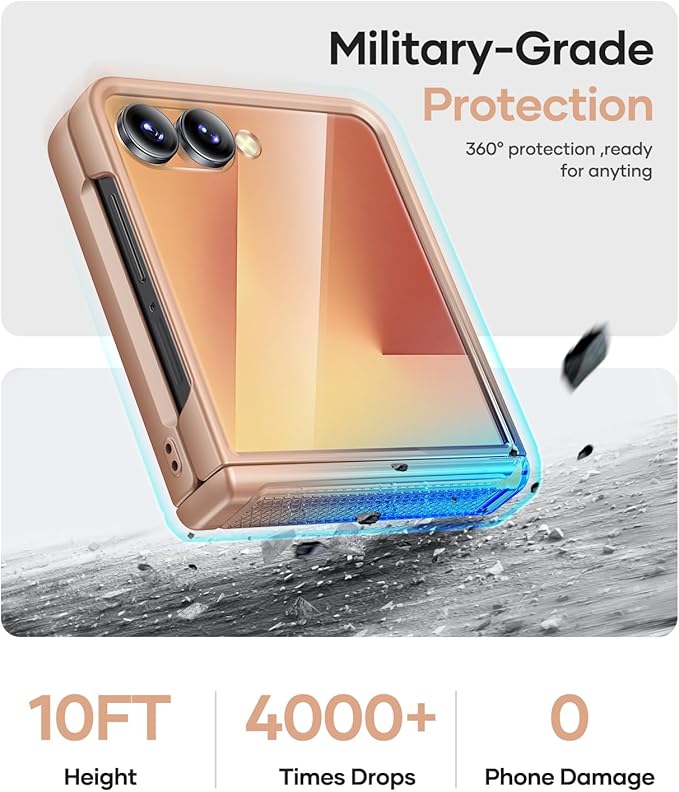 Vihibii for Samsung Galaxy Z Flip 7 Case with Outer Screen Protector & Rugged Hinge Protection & Non-Slip Texture, Shockproof Sturdy Full Body Phone Cover for Samsung Galaxy Z Flip 7 2025, Rose Gold
