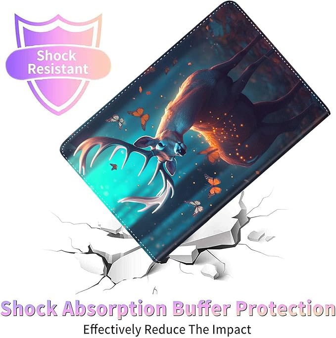 Case for Galaxy Tab A9 Plus ， Auto Sleep/Wake Multi-Angle Viewing Slim Folio Stand Cover for Samsung Galaxy Tab A9+/A9 Plus 11 Inch 2023 (SM-X210/X216/X218), Forest Deer and Butterfly