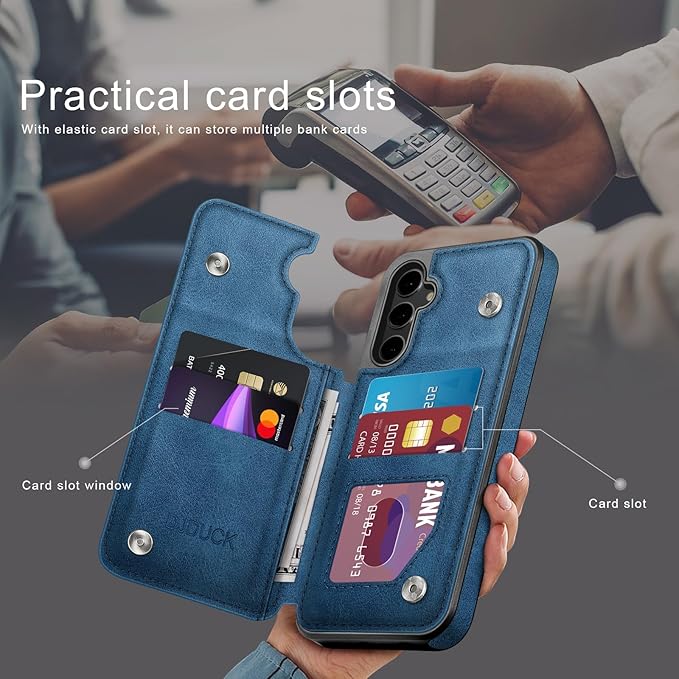 DJDUCK Designed for Samsung Galaxy S25 Plus Case Wallet with Card Holder, [Magnetic Clasp Cover] [RFID Blocking Leather Protection] Shockproof Women Men Cases for Samsung S25 Plus Bright Blue