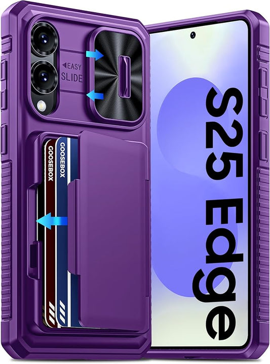 for Samsung Galaxy S25 Edge Case Wallet with RFID [Cards Holder][Camera Cover][Edge Raised] Full Body Shockproof Silicone Protective Phone Case for Galaxy S25 Edge 2025 (Purple)