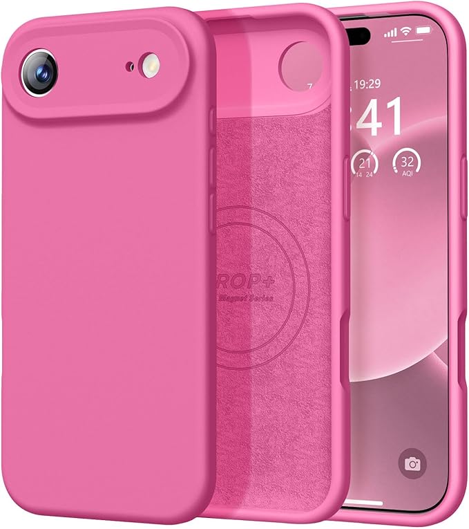 Vooii Magnetic Compatible with iPhone Air Case (Compatible with Magsafe) (Upgraded Camera Protection) Liquid Silicone Shockproof Full Body Protective Phone Cover for Women Men, Pitaya, 6.5"