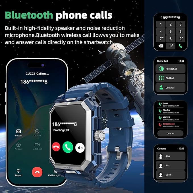 Indestructible Military Smart Watch for Men (Answer/Dial Call) 100 Days Battery Tactical 10ATM Waterproof Smartwatch for Android Phones Fitness Tracker with Blood Pressure Heart Rate SpO2