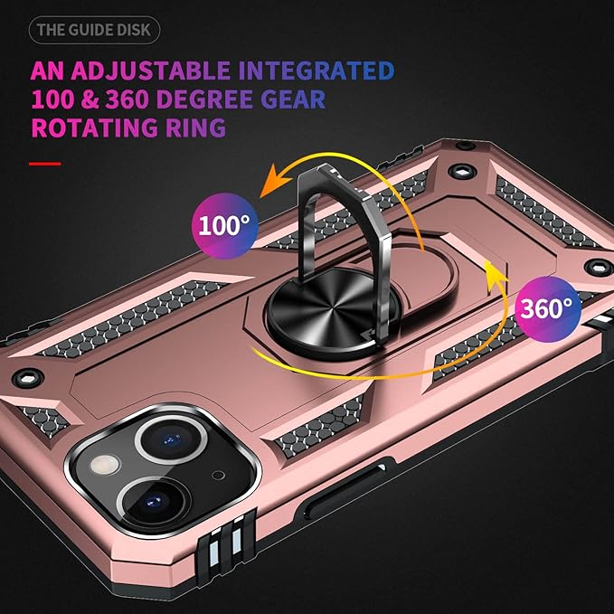 ADDIT Phone Case for iPhone 14 Plus Case,with Kickstand Ring,Adjustable Stand,Military Grade,Heavy Duty Protection,Shockproof,Anti-Fingerprint,Support Magnet Car Mount,Rose Gold
