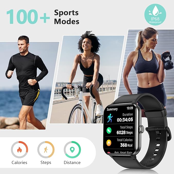 Blackview 2025 Smart Watch (Answer/Make Calls), Fitness Watch for Men and Women with Heart Rate/SpO2/Sleep Monitor/2 Straps, 100+ Sports Modes, IP68 Waterproof Activity Tracker for Android/iPhone