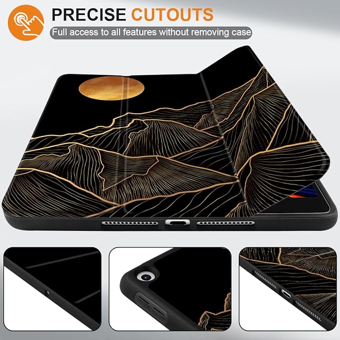 DONGKE Case Compatible with iPad 10.2 Inch 2021 2020 2019 iPad 9th/8th/7th Generation with Pencil Holder, Slim Stand Protective Case with Soft TPU Back, Auto Sleep/Wake Cover, Golden Mountain