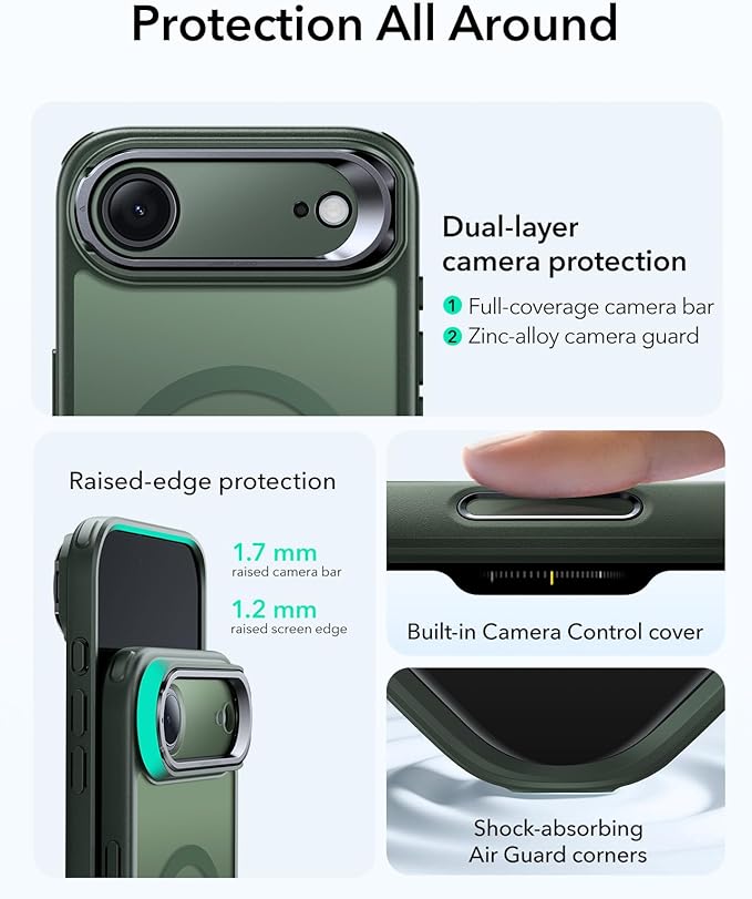 ESR for iPhone Air Case with Stand, Camera Control Cover Compatible with MagSafe, Military-Grade Drop Protection Magnetic Phone Case for iPhone 17 Air Case, Scratch-Resistant Back Cover,Frosted Green