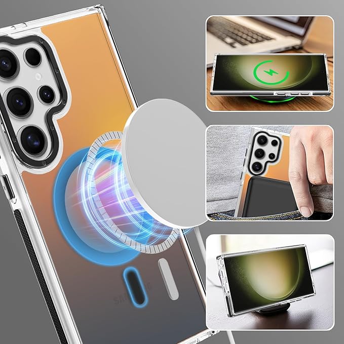 MOWIME Magnetic Case for Samsung Galaxy S23 Ultra [Compatible with Magsafe] [Cute Fashion Fluorescent Design] [1 Screen Protector] Slim Translucent Matte Case for Galaxy S23 Ultra 6.8", Black