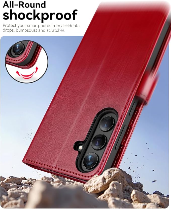 OCASE Compatible with Galaxy S25 Plus Wallet Case, PU Leather Flip Folio Case with Card Holders RFID Blocking Kickstand [Shockproof TPU Inner Shell] Protective Phone Cover 6.7 Inch 2025, Red