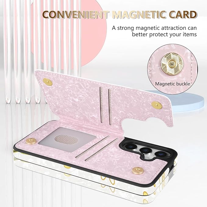 NNH Compatible with Samsung Galaxy S25 Plus Wallet Case with RFID Blocking Card Slots Folio Flip PU Leather Kickstand Double Magnetic Clasp Design Cover for Galaxy S25+(6.7inch-White Little Daisy)