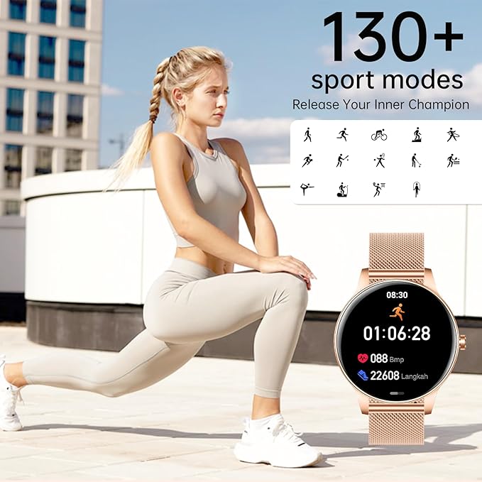 Smart Watch for Women(Answer/Make Calls), 1.27" HD Screen Fitness Tracker with Heart Rate/Sleep Monitor, 130+ Sport Modes IP68 Waterproof Activity Tracking, Smartwatch for Android Phones iPhone