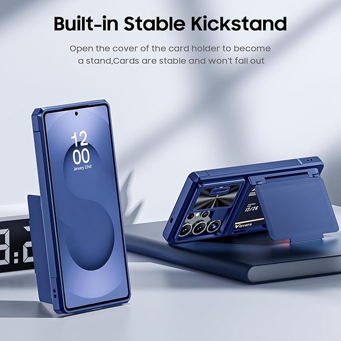 for Samsung Galaxy S25 Ultra Case Wallet with RFID [Cards Holder][Camera Cover][Edge Raised] Full Body Shockproof Silicone Protective Phone Case for Galaxy S25 Ultra 6.9" 2025 (Blue)