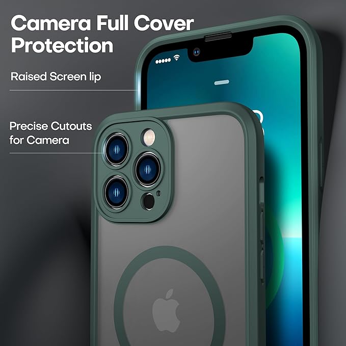 ImpactStrong Magnetic Guard Designed for iPhone 13 Pro Max Case [Camera Protection] [Military Grade Drop Tested] [Compatible with MagSafe] Slim Translucent Matte Phone Case (6.7") - Dark Green