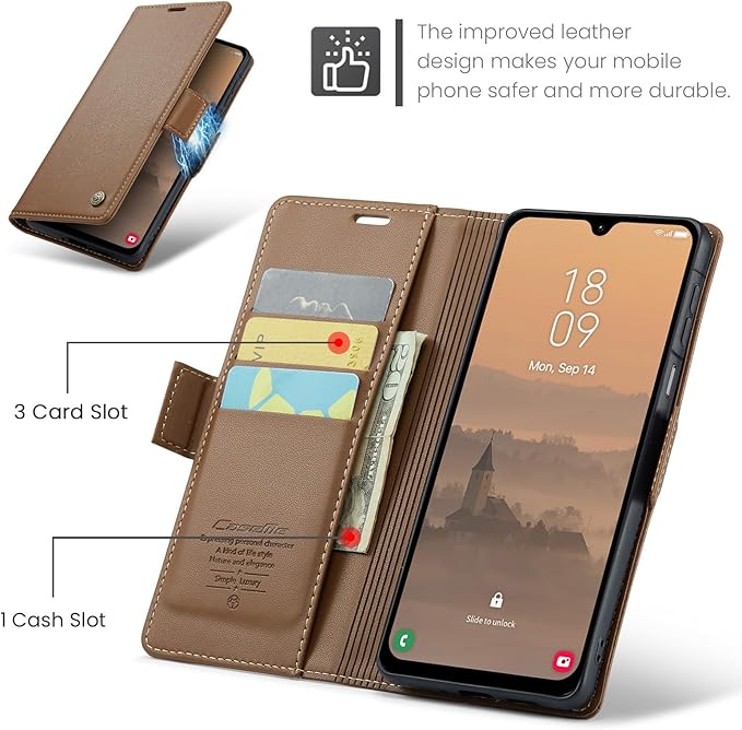 for Samsung Galaxy A26 5G Case, Premium PU Leather Wallet Case Flip Cover with [RFID Blocking][Card Holder][Stand Function] Shockproof Protective for Samsung Galaxy A26, Brown