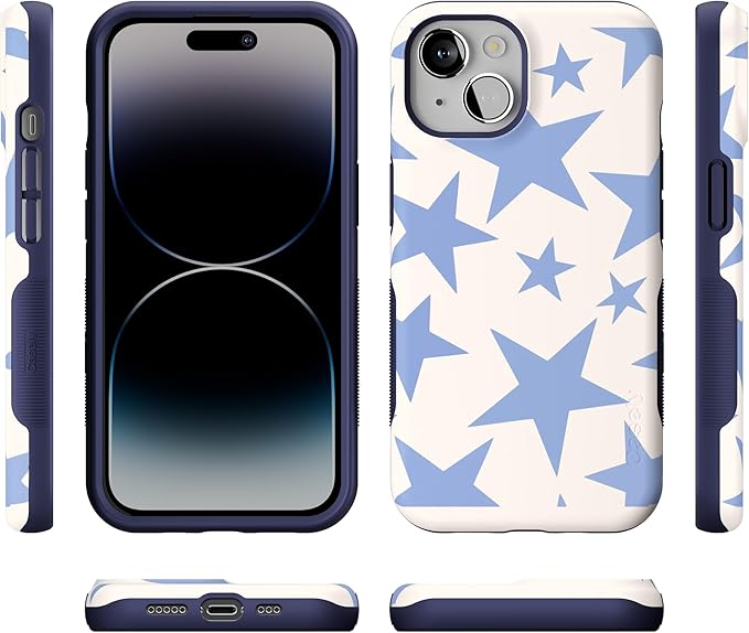 Casely iPhone 14 Case | Stars Align | Blue & White Stars | Compatible with MagSafe | Bold Protective Design