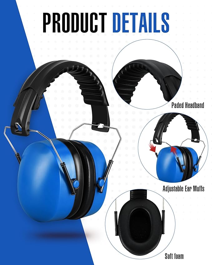 12 Pcs Hearing Protection Ear Muffs NRR 28dB Noise Reduction Headphones Shooting Ear Protection Earmuffs(Blue)