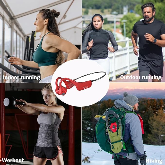 Headset Open Ear Headphones - IPX5 Waterproof Bluetooth Bone Conduction Headphone Wireless Earphones, Type-C Charging, Long Battery Life, 25g Lightweight Red