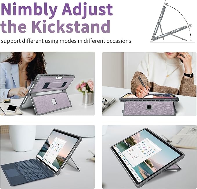 Case fit Microsoft Surface Pro 11/10/9/8 13-Inch, with Stent Cover, Hand Strap, All-in-one Rugged Case Compatible with Type Cover Keyboards,Light Purple