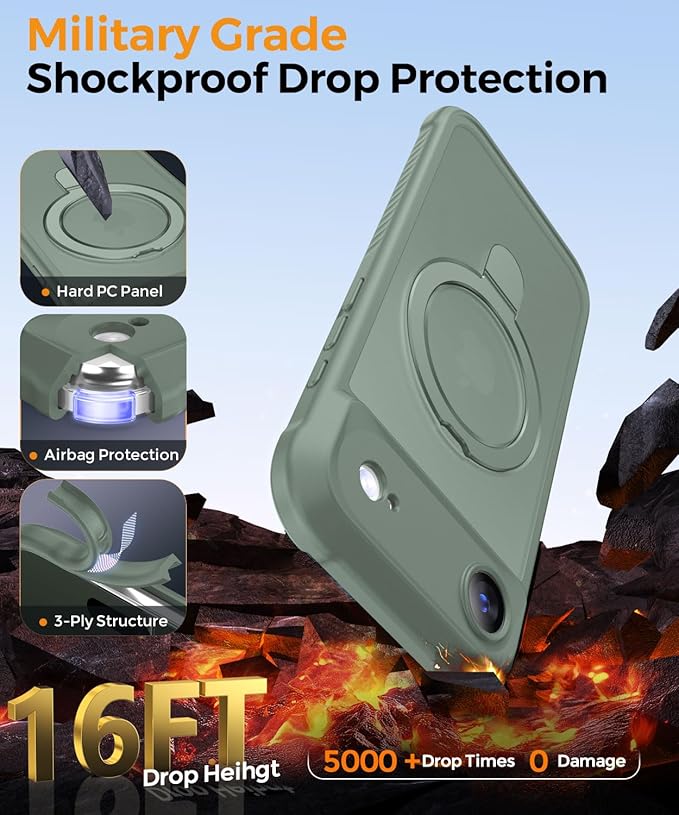 MOCCA Compatible with iPhone Air Case with Magnetic Invisible Stand [Full Camera Protection] [Compatible with Magsafe] Military Drop Shockproof Translucent Matte Phone Case Cover 6.5",Calke Green