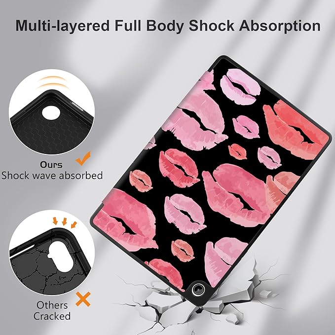 MEEgoodo Case for Samsung Galaxy Tab A9 Plus 11 inch Cover 2024 2023 with S Pen Holder, A9+ Smart Tablet Cases with Leather Trifold Stand+Soft TPU Back Shell+Smart Auto Wake/Sleep, Red & Pink Lips