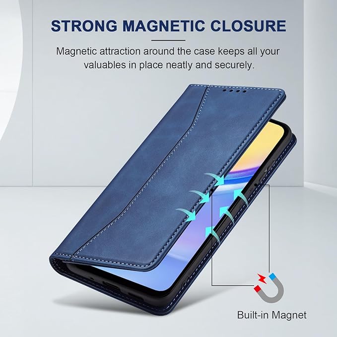 Jasonyu Flip Wallet Case for Samsung Galaxy A15 5G,Leather Magnetic Folio Cover with Card Holder,Kickstand - TPU Shockproof Durable Protective Phone Case,Blue