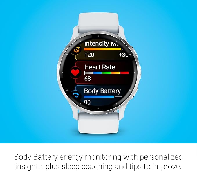 Garmin Venu 3 Silver Stainless Steel Bezel 1.4-Inch AMOLED Touchscreen Display Smart Watch with 45mm Whitestone Case and Silicone Band