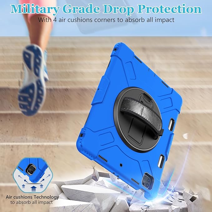 Case for iPad Pro 12.9 2022/2021/ 2020/2018: Cover for iPad Pro 12.9 6th/ 5th/ 4th/ 3rd Generation with Screen Protector- Stand- Pencil Holder- Handle- Shoulder Strap Blue