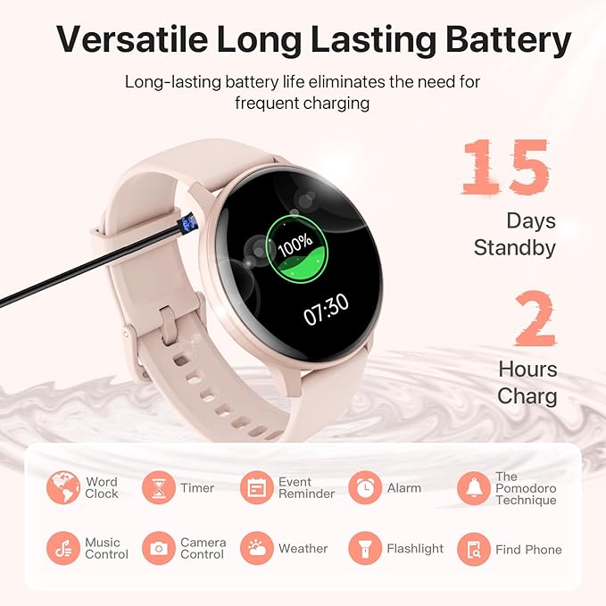 Smart Watch for Women Bluetooth Notifications/Calls,100+ Sports Mode Fitness Tracker with Heart Rate/Sleep Monitor/Pedometer/Calories IP68 Waterproof Activity Tracker for Android/iOS