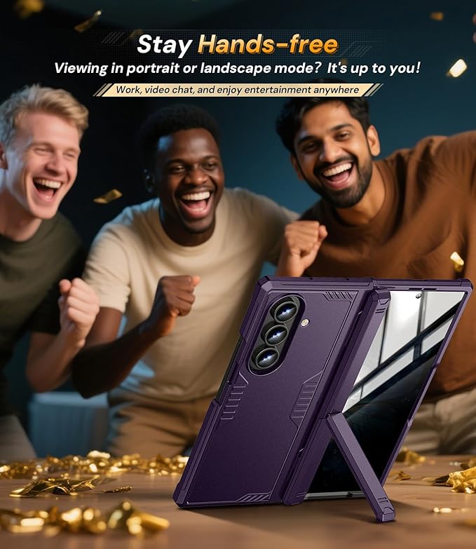 for Samsung Galaxy Z-Fold-7 Case: Military Shockproof Rugged Hinge [Dual-Stand] Privacy Screen Protector [Anti Spy] [Anti-Scratch] Silicone Women Men Cover for ZFold 7 5G 2025 (Purple)