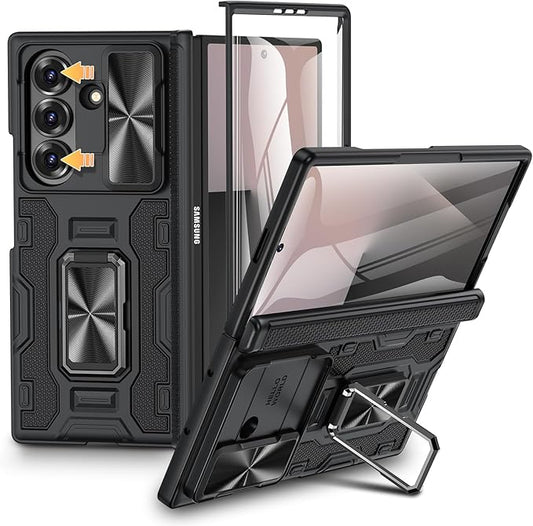 VEGO for Galaxy-Z-Fold-7-Case: Samsung Z Fold 7 Case with Slide Camera Cover & Screen Protector Built-in 360° Kickstand Full-Body Drop Protection Rugged Case for Samsung Galaxy Fold7 5G 2025 -Black