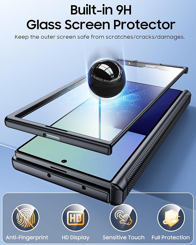 CENMASO Magnetic for Samsung Galaxy Z Fold 7 Case with Stand, Fit for Magsafe, Hinge Protection, Screen Protector, Built-in Hidden Kickstand, Slim Shockproof Phone Case for Galaxy Z Fold 7-Black