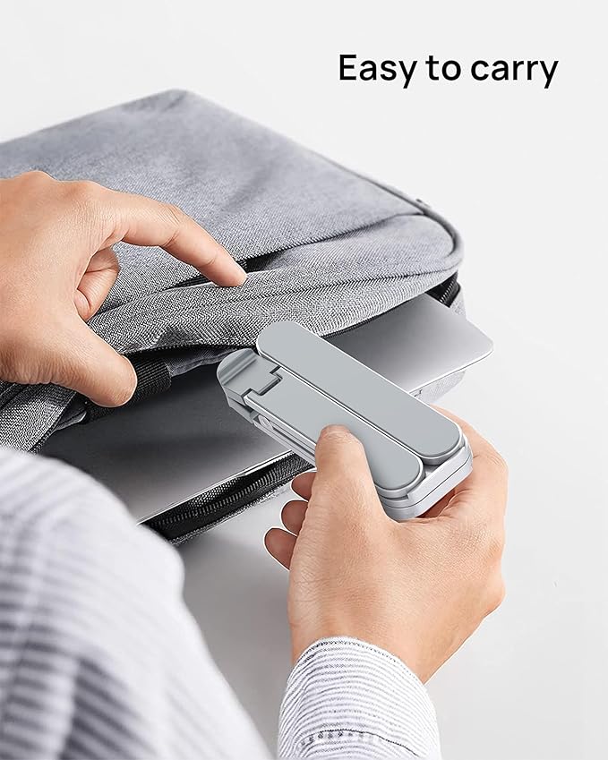 SODI Ultra Compact Foldable Laptop Stand - Portable Laptop Holder for Desk & Travel Use, Ergonomic Aluminum Computer Holder with Adjustable Height for MacBook, Tablet 10-16" (Light Gray, Bi-Fold)