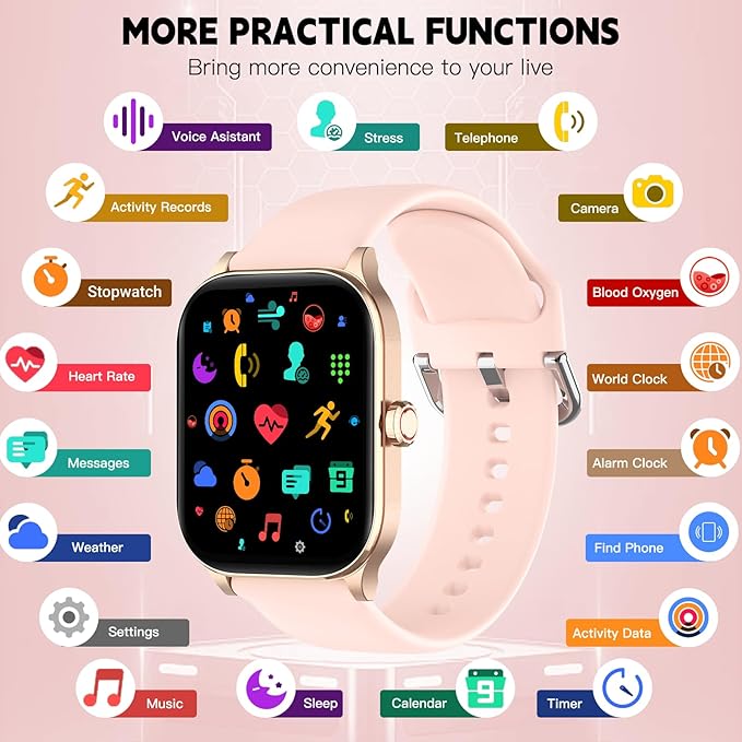 Smart Watch for Women Men(Answer/Make Call), Smartwatches with Heart Rate/SpO2/Sleep/Stress Monitor, IP68 Waterproof Activity Tracker for Android iPhone, 100+ Sports Fitness Watches (Pink, 2.01“)