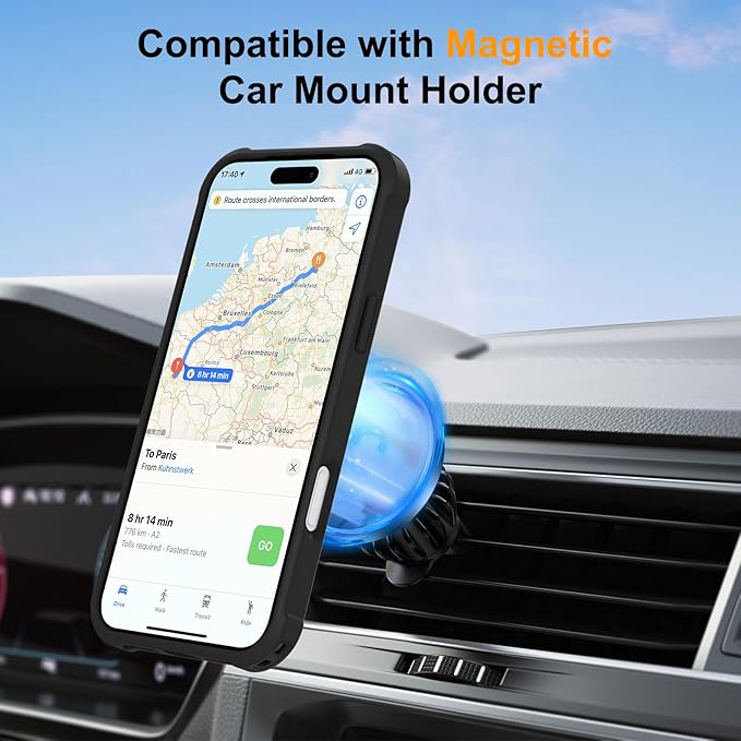 Compatible with iPhone 17 Pro Max Case with Invisible Magnetic Ring Stand [Compatible with Magnetic] [Military Drop Protection] Shockproof Slim Hard Back Soft Edge Case 6.9 Inch, Black