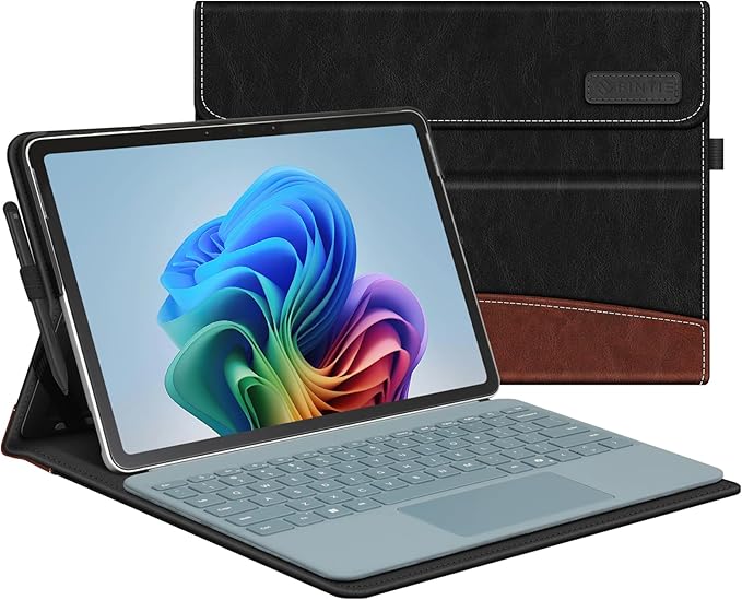 Fintie Case for Microsoft Surface Pro 12 Inch 1st Edition (2025), Multiple Angle Viewing Portfolio Business Cover with Pocket & Stylus Holder, Compatible with Type Cover Keyboard (Black/Brown)