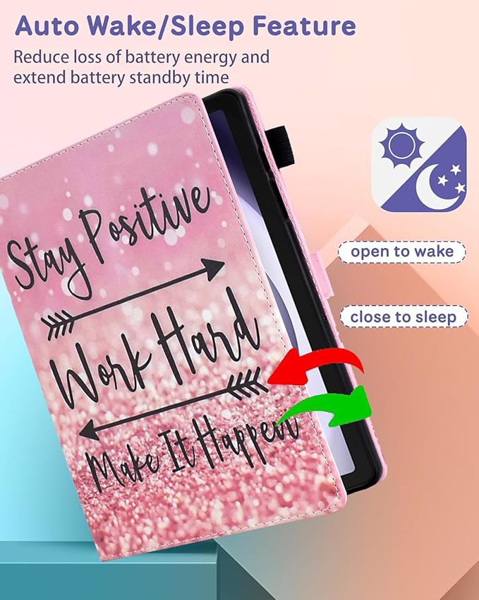 Case for Galaxy Tab A9+/A9 Plus 11 Inch 2024 (SM-X210/X216/X218), Funut PU Leather Folio Cover Multi-Angle Stand with Auto Wake/Sleep Case for Samsung Galaxy Tab A9 Plus/A9+ Tablet, Pink Stay Positive