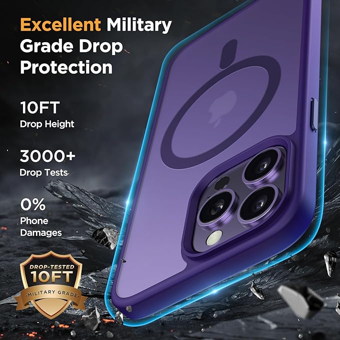Miracase Magnetic for iPhone 15 Pro Case 6.1 inch (Compatible with MagSafe)（with 2X Screen Protectors） Military-Grade Protection, Anti-Fingerprint Translucent Matte Phone Cover, Dark Purple