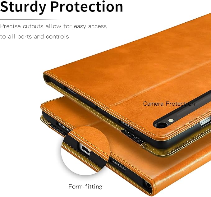 Case for Samsung Galaxy Tab S9 FE 5G 10.9 Inch/S9 11 Inch Case 2023/Tab S8 2022/Tab S7 2020 11 inch, Business PU Leather Cover with Card Slot Pen Holder Multi-Angle Stand- Orange