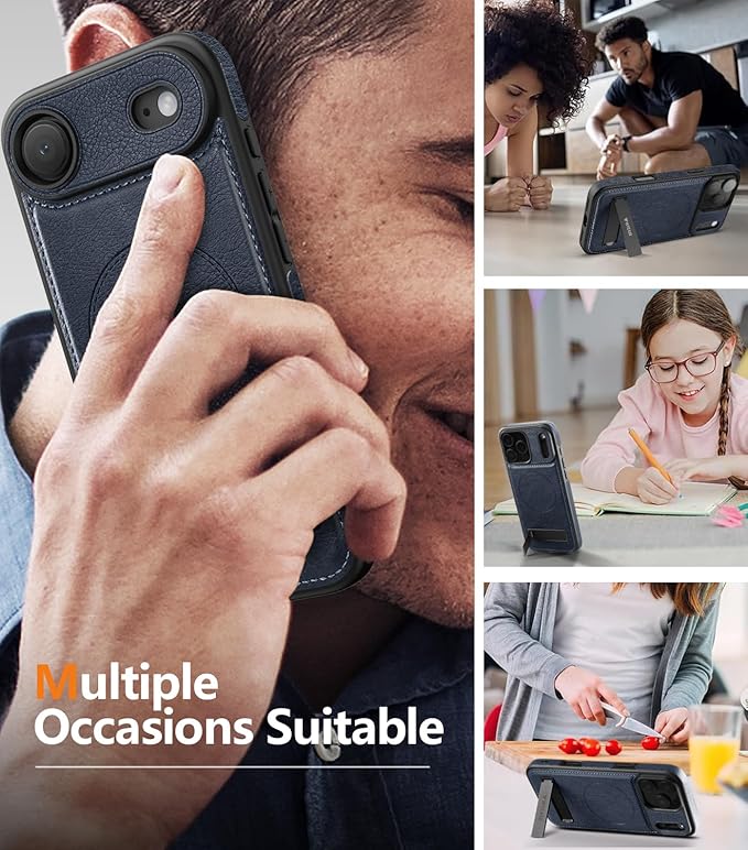 Magnetic for iPhone Air Leather Case,Built-in Invisible Stand [Compatible with Magsafe] Protective Slim Kickstand Phone Cover for iPhone Air Case,Blue