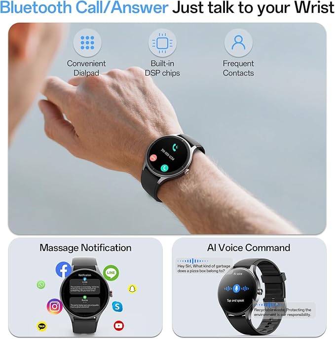 Smart Watches for Men Women,1.27" HD Touchscreen SmartWatch(2 Bands) with Bluetooth Calls (Make/Answer),Fitness Tracker with Heart Rate/Sp02/Sleep Monitor,110+ Sport Modes (Black, 1.27)