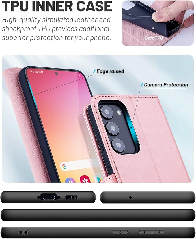 OCASE Compatible with Galaxy S23 5G Wallet Case, PU Leather Flip Folio Case with Card Holders RFID Blocking Kickstand [Shockproof TPU Inner Shell] Phone Cover 6.1 Inch (2023) -Pink