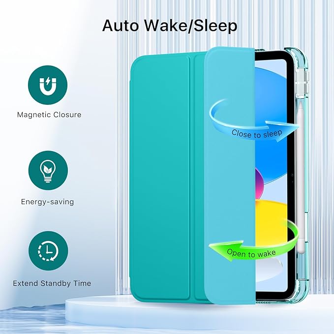 MoKo for iPad (A16) 11th Generation Case 11 Inch 2025, iPad 10th Generation Case 10.9 Inch 2022 with Pencil Holder, Slim Light Trifold Protective Cover with Hard PC Translucent Back Shell, Bondi Blue