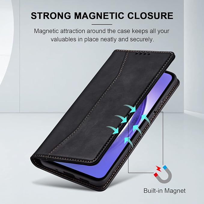 Jasonyu Flip Wallet Case for Samsung Galaxy A54 5G,Leather Magnetic Folio Cover with Card Holder,Kickstand - TPU Shockproof Durable Protective Phone Case,Black