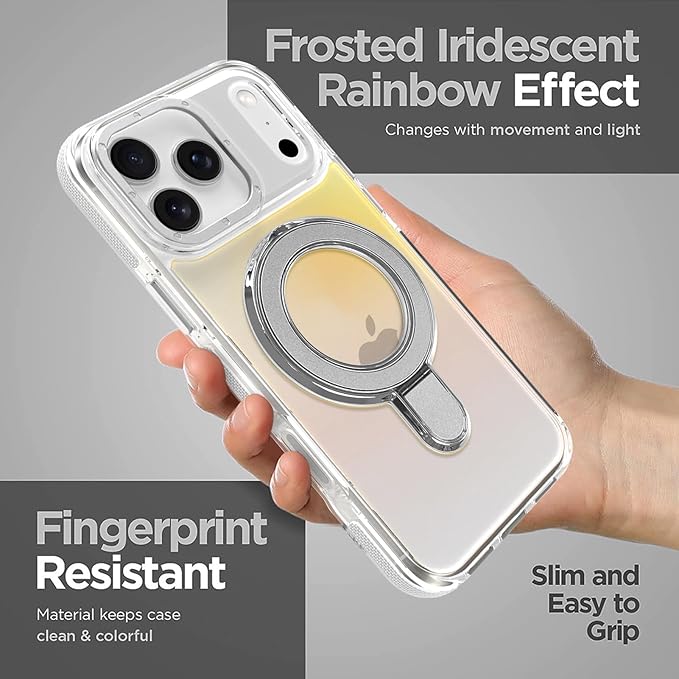 MOWIME Magnetic for iPhone 17 Pro Max Case with Stand [Compatible with Magsafe] [Fashion Fluorescent Design] [1 Screen Protector] Slim Translucent Matte Case for iPhone 17 Pro Max 6.9" 2025, White