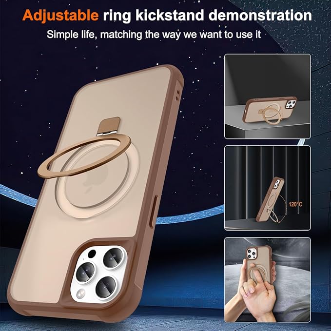 Magnetic Compatible with iPhone 12 Pro Max Case with Stand [Military Grade Drop Tested][Compatible with Magnet] Ring Translucent Slim Hard Back Soft Edge, Desert Gold